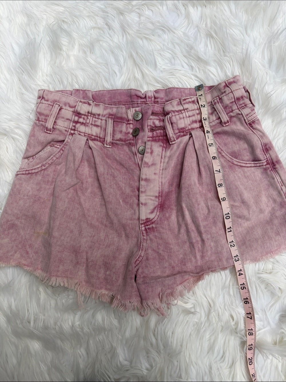 We the Free Washed Pink High-Waist Paperbag Denim Shorts